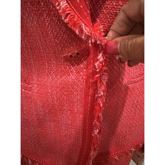 Kasper Tweed Pink 2pc Skirt Suit Frayed Trim Single Breasted Blazer Petite 10P - Picture 5 of 16